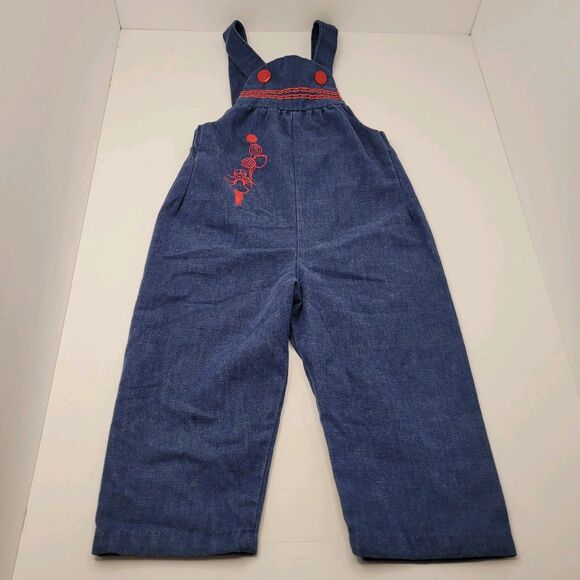 Vintage Stone Overalls Blue Denim Jean Girls Size 3T Embroidered Adjustable USA - Picture 1 of 9